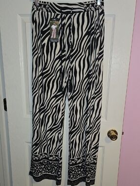 Wide Leg Zebra Print Pants - Black & White‎